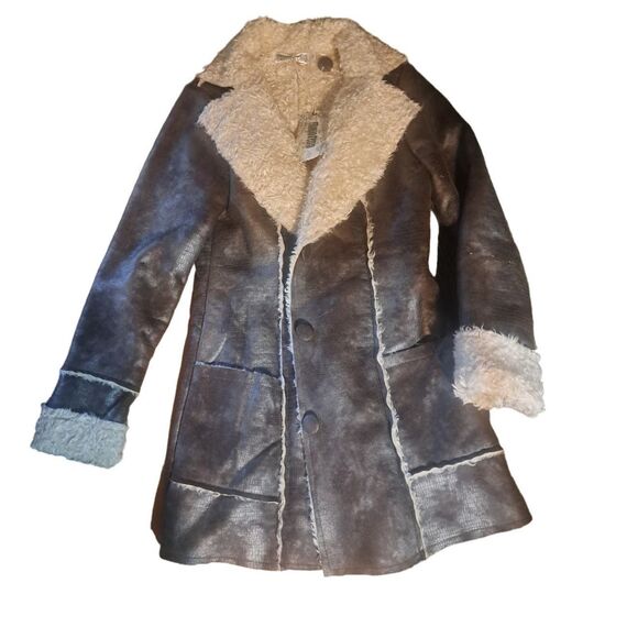 SALE! NWT- Size Small MonoReno Faux Sherpa Lined & Leather Brown Snakeskin Coat - Picture 3 of 10